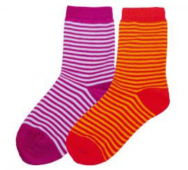 Kinder-Socke 9/10 | rot/mandarine geringelt | ja