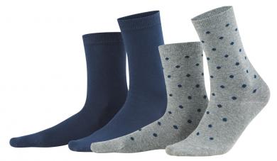 Damen-Socke im Doppelpack 39-42 | nachtblau uni/hellgrau gepunktet