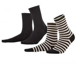 Damen-Socke im Doppelpack 39-42 | schwarz uni mit schwarz/sand geringelt