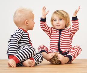 Baby-Schlafanzug 74/80 | rot/weiß geringelt