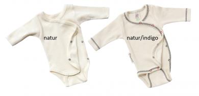 Langarm-Wickelbody 50 | natur/indigo